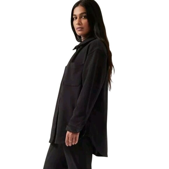 Athleta Retroplush Shirt Jacket Black Pockets Button Front Size S - Picture 4 of 9